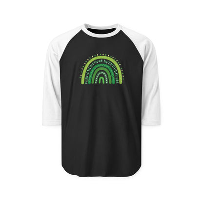 Lucky Shamrock 3/4 Sleeve Raglan Shirt | Green Rainbow & Clover Graphic | St. Patrick's Day Apparel