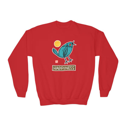 "Happiness" Kids Graphic Sweatshirt | Small Good Things Bluebird Pullover | Youth Crewneck