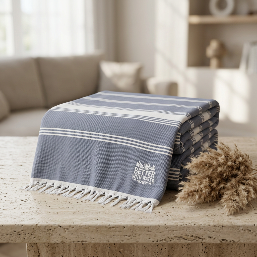 "Better with Water" Striped Embroidered Beach Towel
