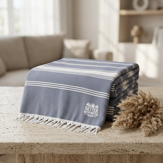 "Better with Water" Striped Embroidered Beach Towel