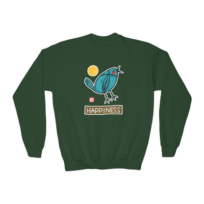 "Happiness" Kids Graphic Sweatshirt | Small Good Things Bluebird Pullover | Youth Crewneck