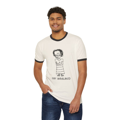 Stay Unbalanced Ringer T-Shirt — Hand-Drawn Tattoo Girl Graphic