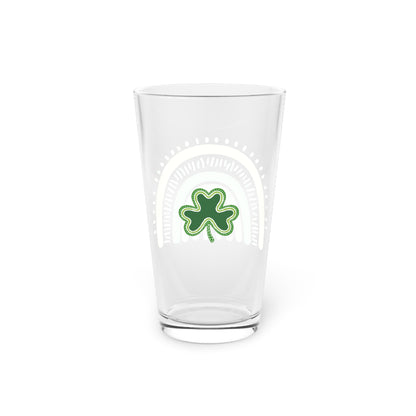 Lucky Shamrock 16oz Decorative Beer & Drinking Glass | Green Rainbow & Clover Graphic | St. Patrick's Day Apparel