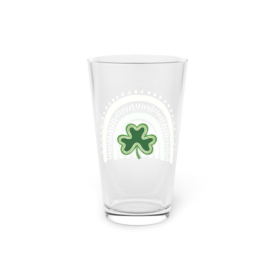 Lucky Shamrock 16oz Decorative Beer & Drinking Glass | Green Rainbow & Clover Graphic | St. Patrick's Day Apparel