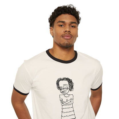 Stay Unbalanced Ringer T-Shirt — Hand-Drawn Tattoo Girl Graphic