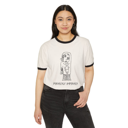 Perfectly Imperfect Ringer T-Shirt — Hand-Drawn Tattoo Girl Graphic