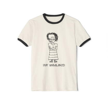 Stay Unbalanced Ringer T-Shirt — Hand-Drawn Tattoo Girl Graphic