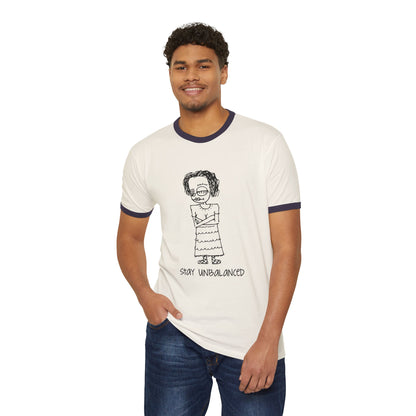 Stay Unbalanced Ringer T-Shirt — Hand-Drawn Tattoo Girl Graphic