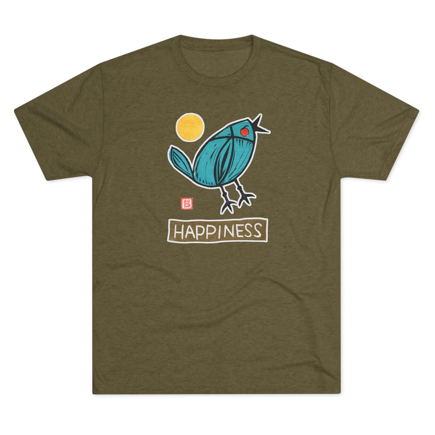 Blue Bird Illustration Shirt | "Happiness" Small Good Things | Premium Tri-Blend Tee