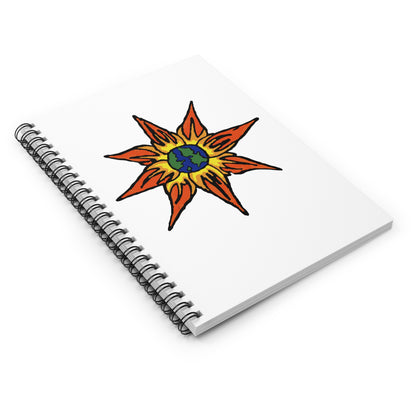Earth Sunburst Spiral Notebook — Hand-Drawn Solar Globe Journal (Ruled)