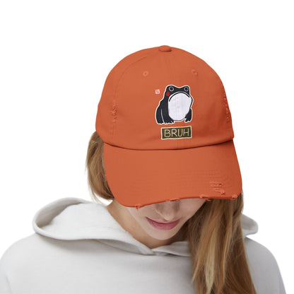 Meaningful Frog Distressed Cap | "Bruh" Baseball Hat | Relatable Humor Gift