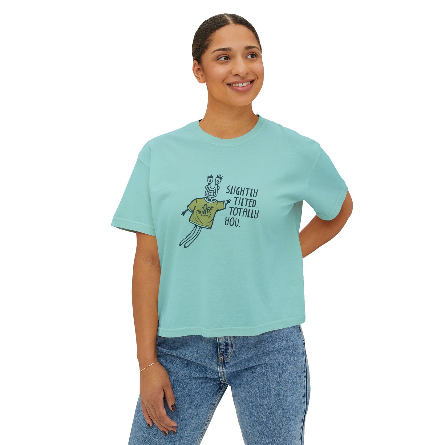 Boxy Tee — 'Slightly Tilted Totally You' Cute Frog Graphic Women's Shirt