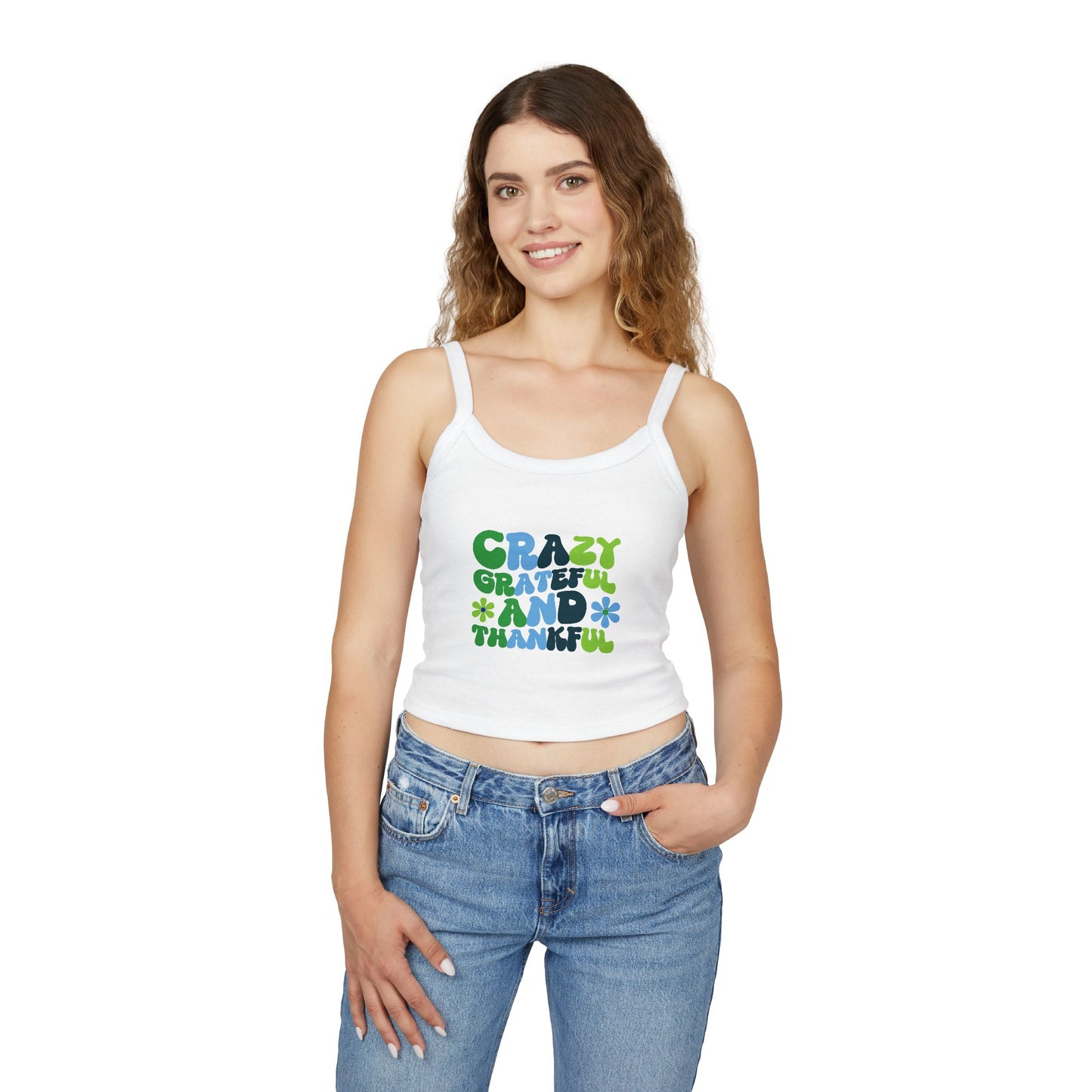 "Crazy Grateful and Thankful" Women's Spaghetti Tank Top