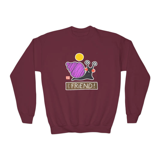 "Hey Friend!" Kids Graphic Sweatshirt | Small Good Things Snail Pullover | Youth Crewneck