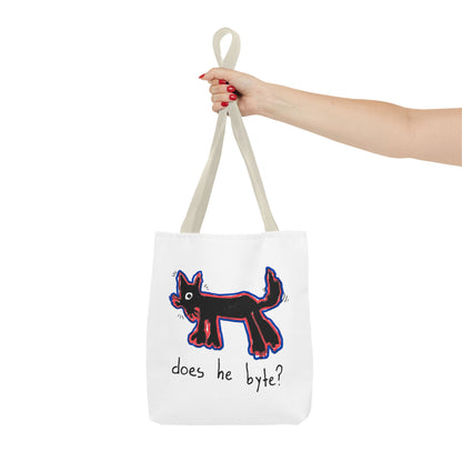 "Does He Byte?"  —  Tote Bag