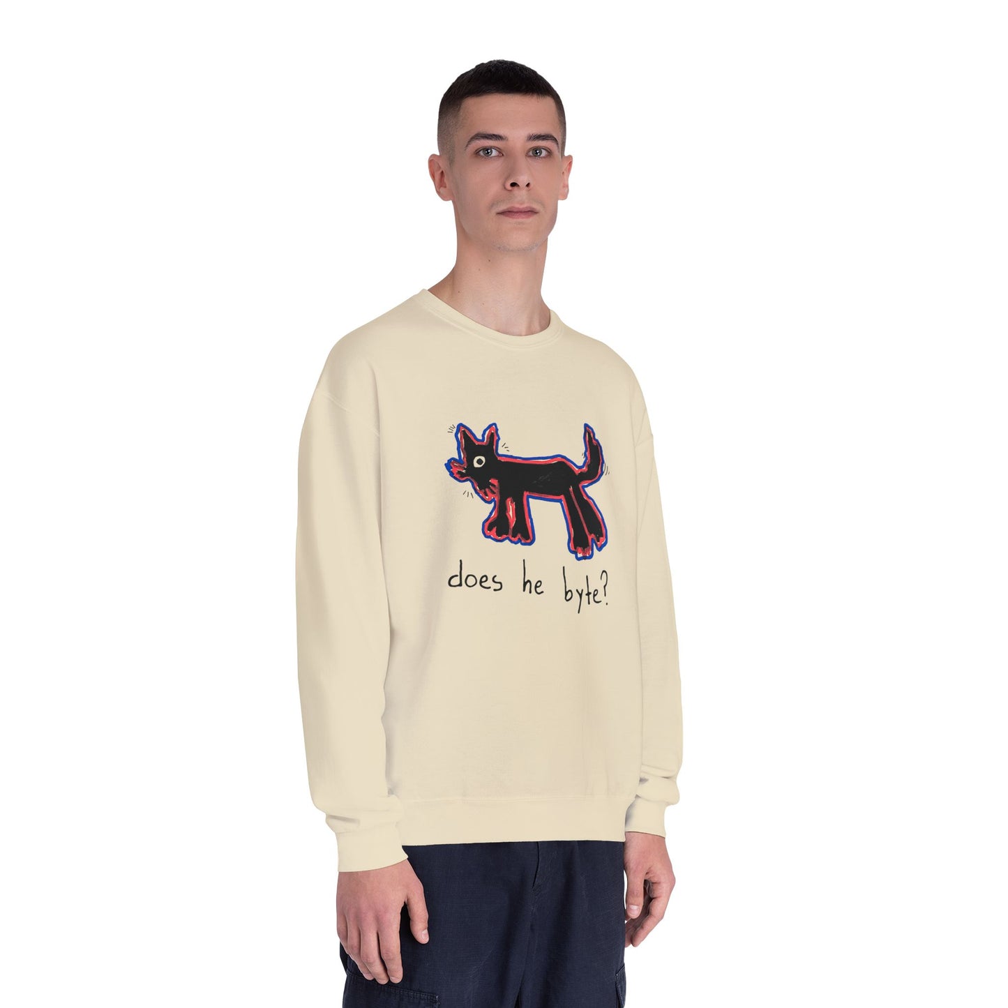 “Does he byte?”  — Crewneck Sweatshirt