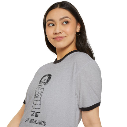 Stay Unbalanced Ringer T-Shirt — Hand-Drawn Tattoo Girl Graphic