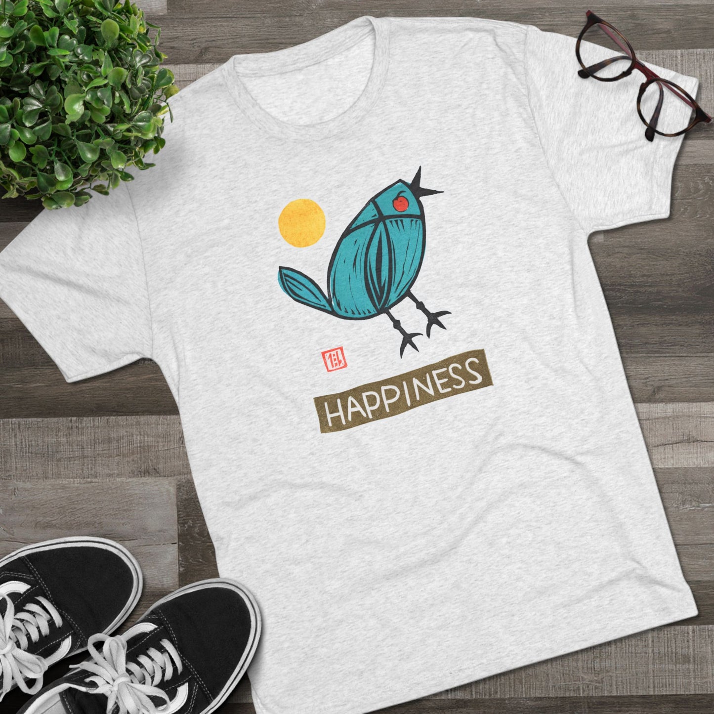 Blue Bird Illustration Shirt | "Happiness" Small Good Things | Premium Tri-Blend Tee