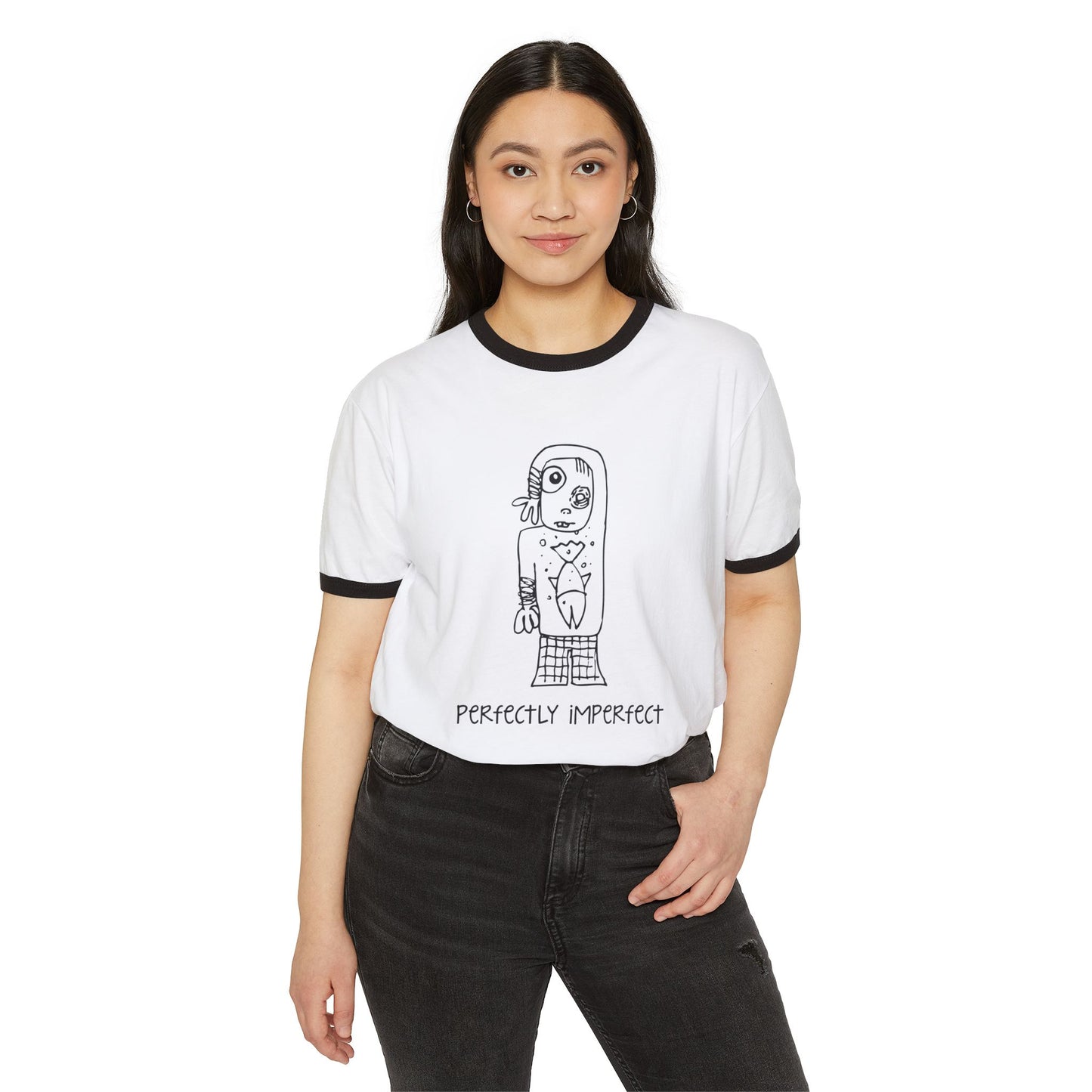 Perfectly Imperfect Ringer T-Shirt — Hand-Drawn Tattoo Girl Graphic