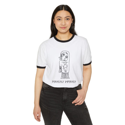 Perfectly Imperfect Ringer T-Shirt — Hand-Drawn Tattoo Girl Graphic