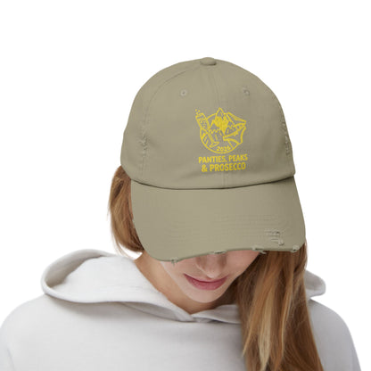 Distressed Cap — 'Panties, Peaks & Prosecco' Embroidered Mountain Hat