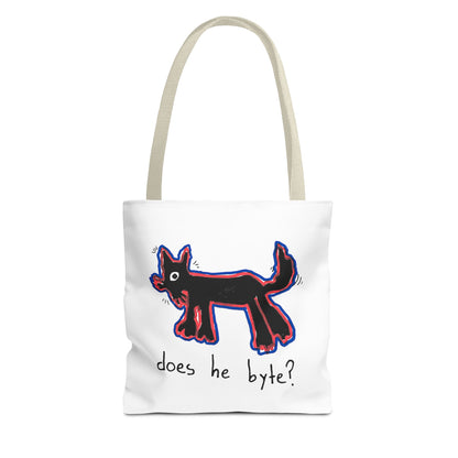 "Does He Byte?"  —  Tote Bag