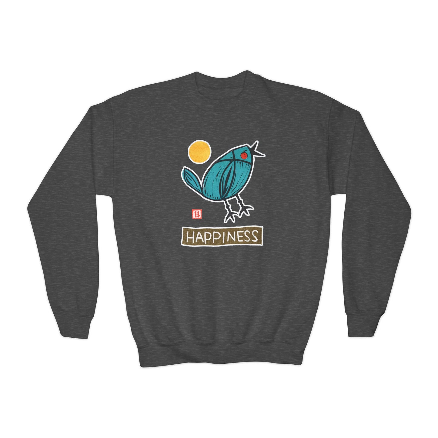 "Happiness" Kids Graphic Sweatshirt | Small Good Things Bluebird Pullover | Youth Crewneck
