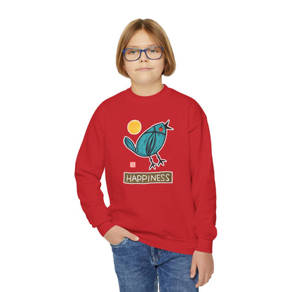 "Happiness" Kids Graphic Sweatshirt | Small Good Things Bluebird Pullover | Youth Crewneck