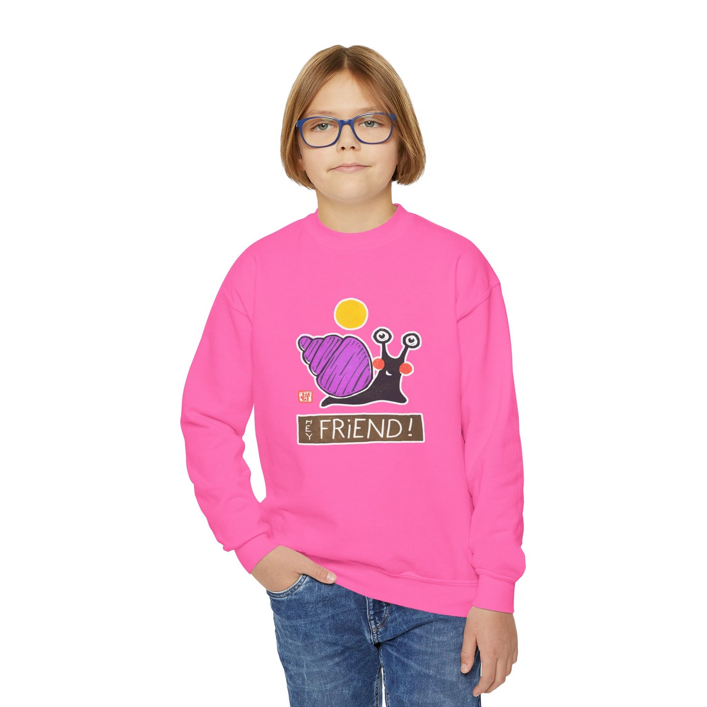 "Hey Friend!" Kids Graphic Sweatshirt | Small Good Things Snail Pullover | Youth Crewneck