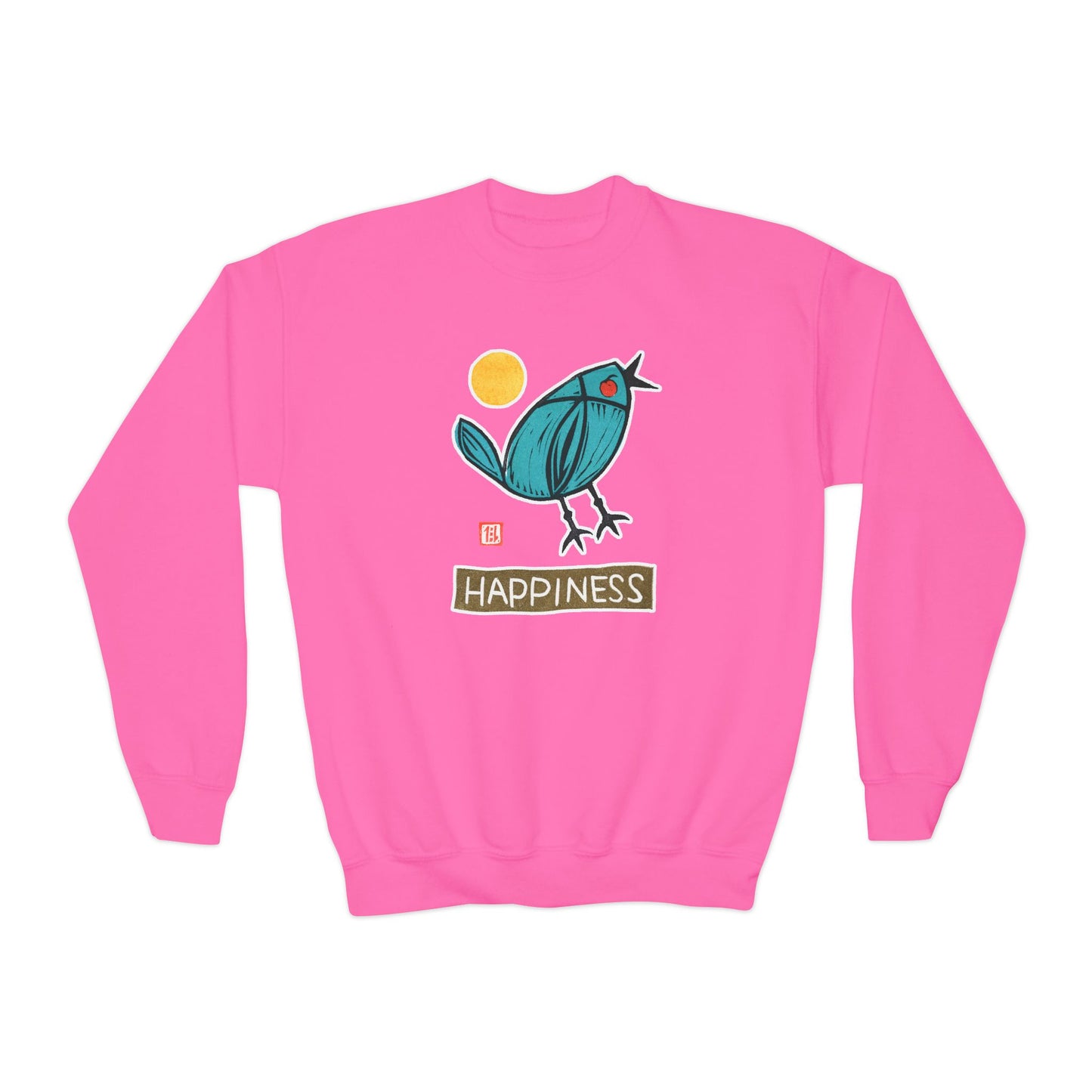 "Happiness" Kids Graphic Sweatshirt | Small Good Things Bluebird Pullover | Youth Crewneck