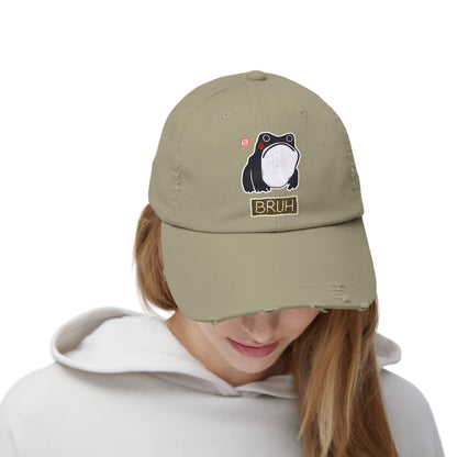 Meaningful Frog Distressed Cap | "Bruh" Baseball Hat | Relatable Humor Gift