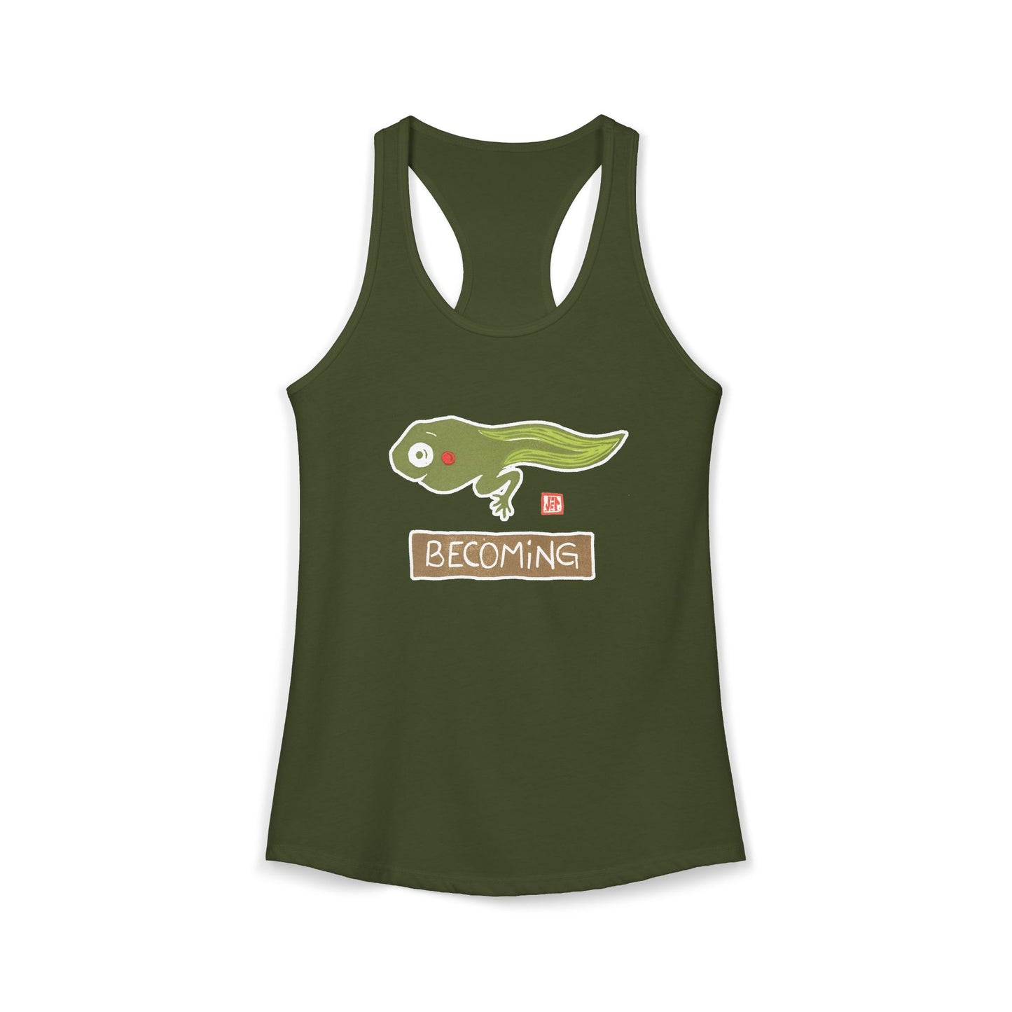 Inspirational Frog Graphic Tank | "Becoming" Women's Racerback | Mindful Activewear