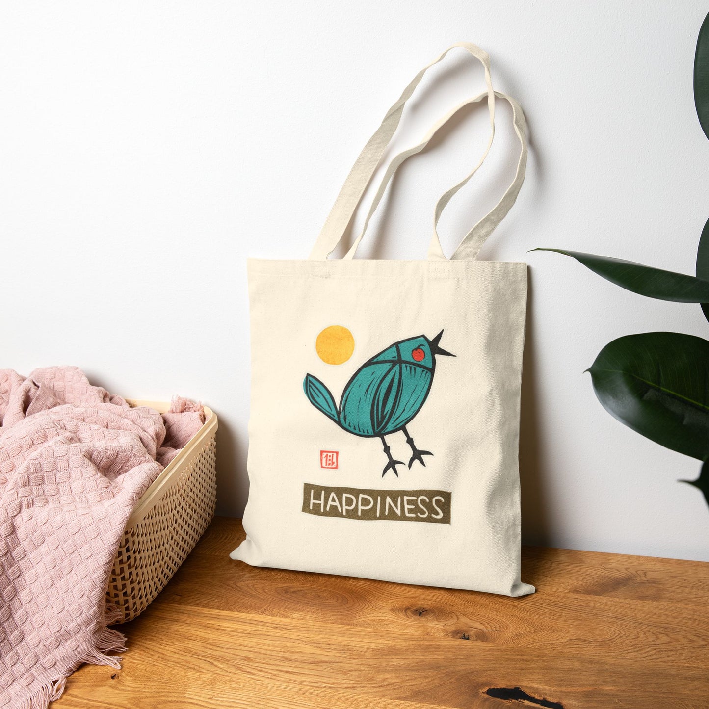 Meaningful "Happiness" Tote Bag | Cotton Canvas | Durable Canvas Bag