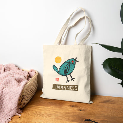 Meaningful "Happiness" Tote Bag | Cotton Canvas | Durable Canvas Bag