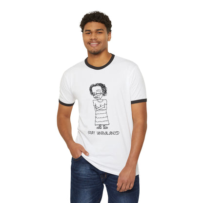 Stay Unbalanced Ringer T-Shirt — Hand-Drawn Tattoo Girl Graphic