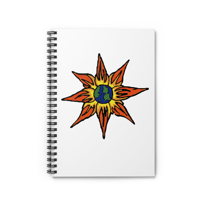 Earth Sunburst Spiral Notebook — Hand-Drawn Solar Globe Journal (Ruled)