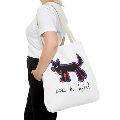 "Does He Byte?"  —  Tote Bag