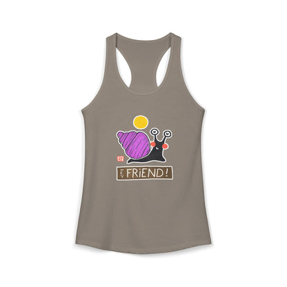 Funny Snail Racerback Tank | "Hey Friend" Yoga Top | Quirky Gift for Her