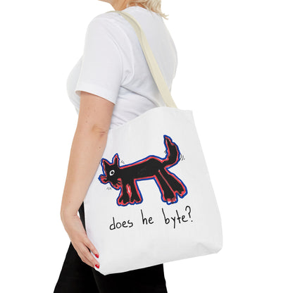"Does He Byte?"  —  Tote Bag